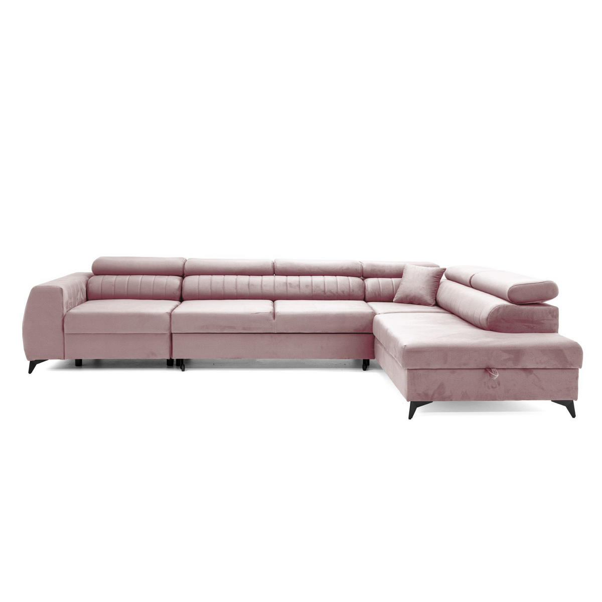 ECKSOFA PIERO MAXI Rechts mit Schlaffunktion 195x125 Velours Rosa - Pink/Schwarz, Holz/Textil (203/350cm) - Muffo