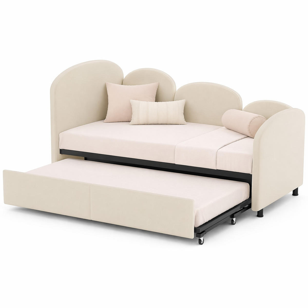 KINDERBETT 90/200 cm in Beige mit Schublade aus Samt - Beige, Holzwerkstoff/Textil (90/200cm) - CHICFURN
