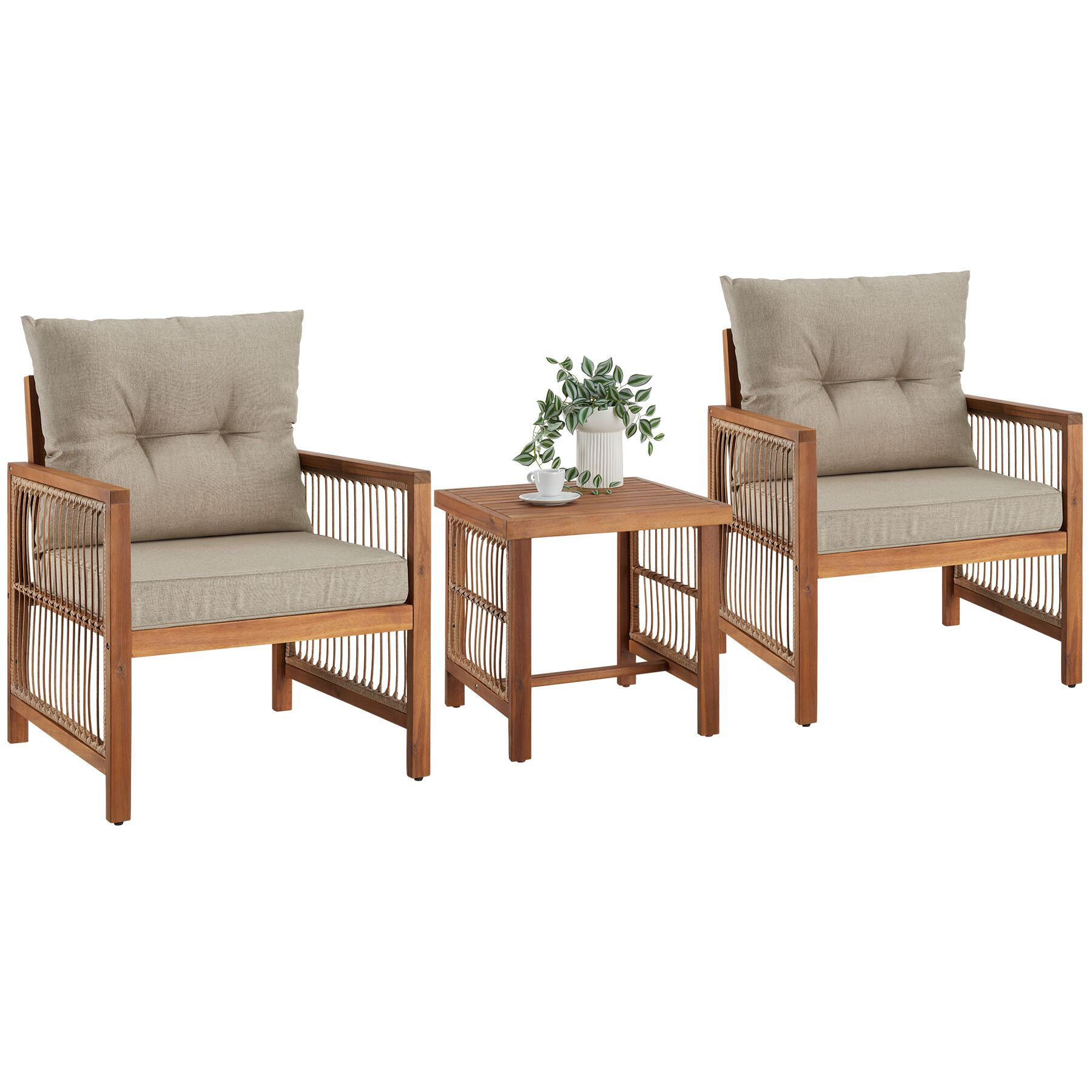LOUNGE-SET Eivissa,Sessel mit je 2 höhenverstellbaren Kunststofffüßen,natur - Naturfarben, Holz/Kunststoff - tectake