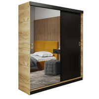 SCHIEBETÜRENSCHRANK RETRO 1 138 - Eiche Craft Gold + Schwarz 138x205x59cm - Honigeiche/Schwarz, Holzwerkstoff (138/205/59cm) - Kier Furniture