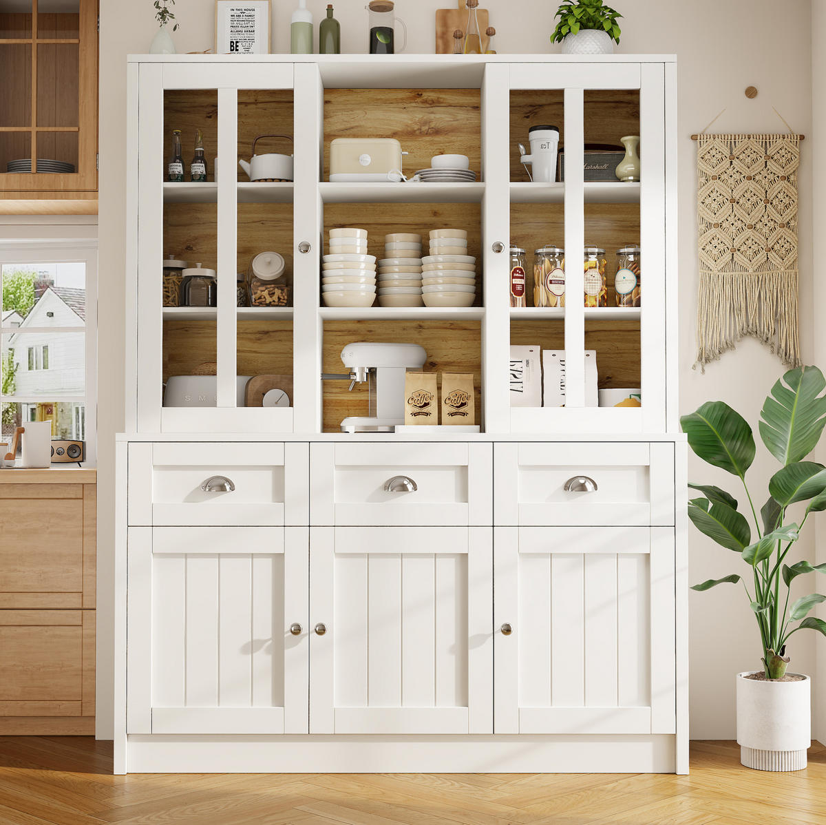 HOCHSCHRANK mit Acryl-Türen und verstellbaren Einlegeböden, 140/38,5/175 cm, Weiß - Weiß, Holzwerkstoff (140/175/38.5cm) - Redom