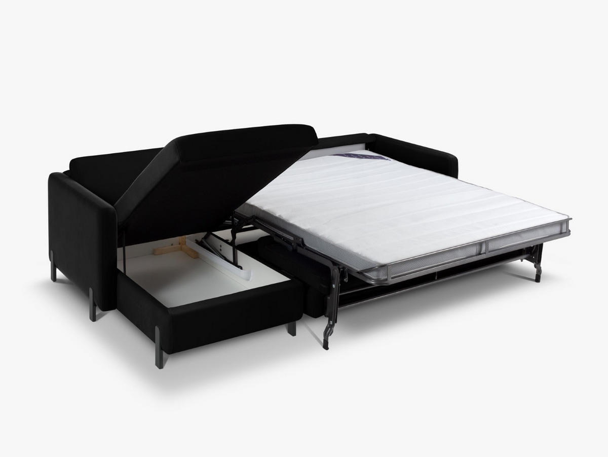 ECKSOFA ausklappbar links Gloria aus Samt schwarz 4 Sitzplätze - Schwarz, Textil (260/170cm) - Micadoni