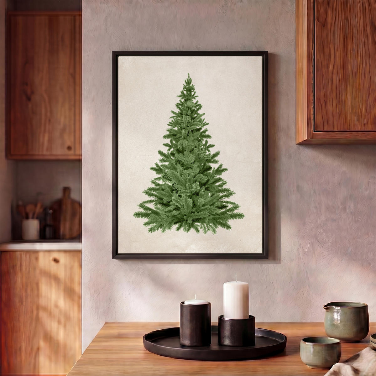 LEINWAND Bilder mit Rahmen - Weihnachtsbaum - Grün - Weihnachten - Feiertage - 30x40 - Olivgrün, Textil (30/40cm) - MuchoWow