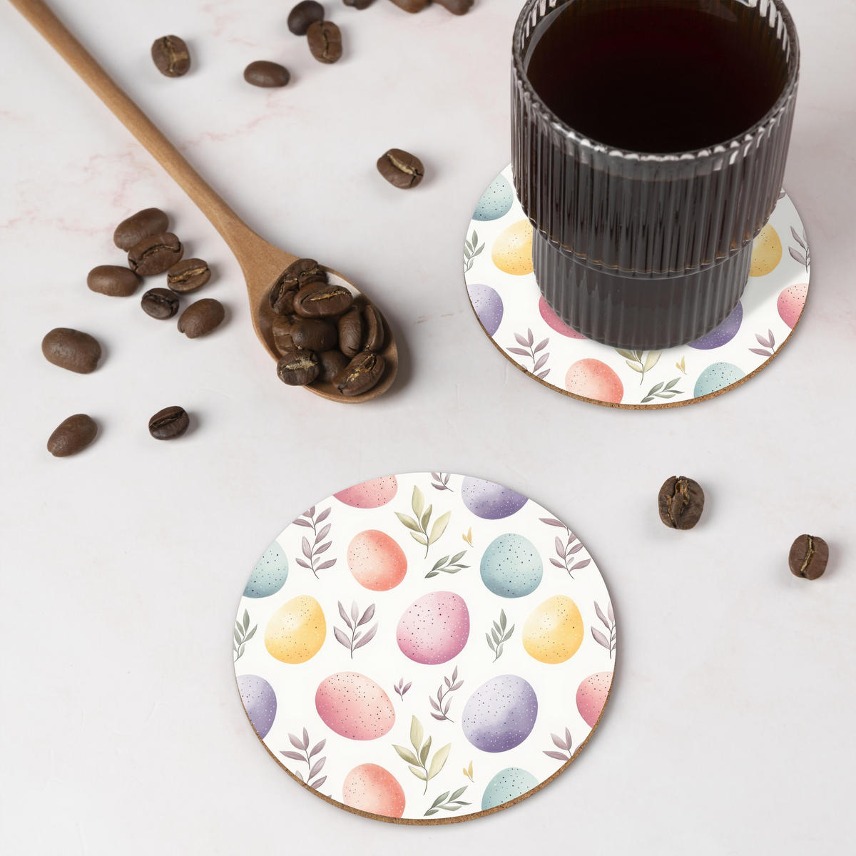 GLASUNTERSETZER Eier - Bunt - Muster 10x10 cm - Weiß, Naturmaterialien (10/0.2cm) - MuchoWow