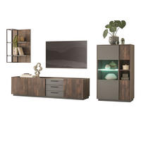 WOHNWAND Thermo Eiche, grau, Wohnkombination 3-teilig mit Soft-Close 320 x 180 cm - Eichefarben/Grau, Holzwerkstoff/Metall (320/180/45cm) - Furn.Design