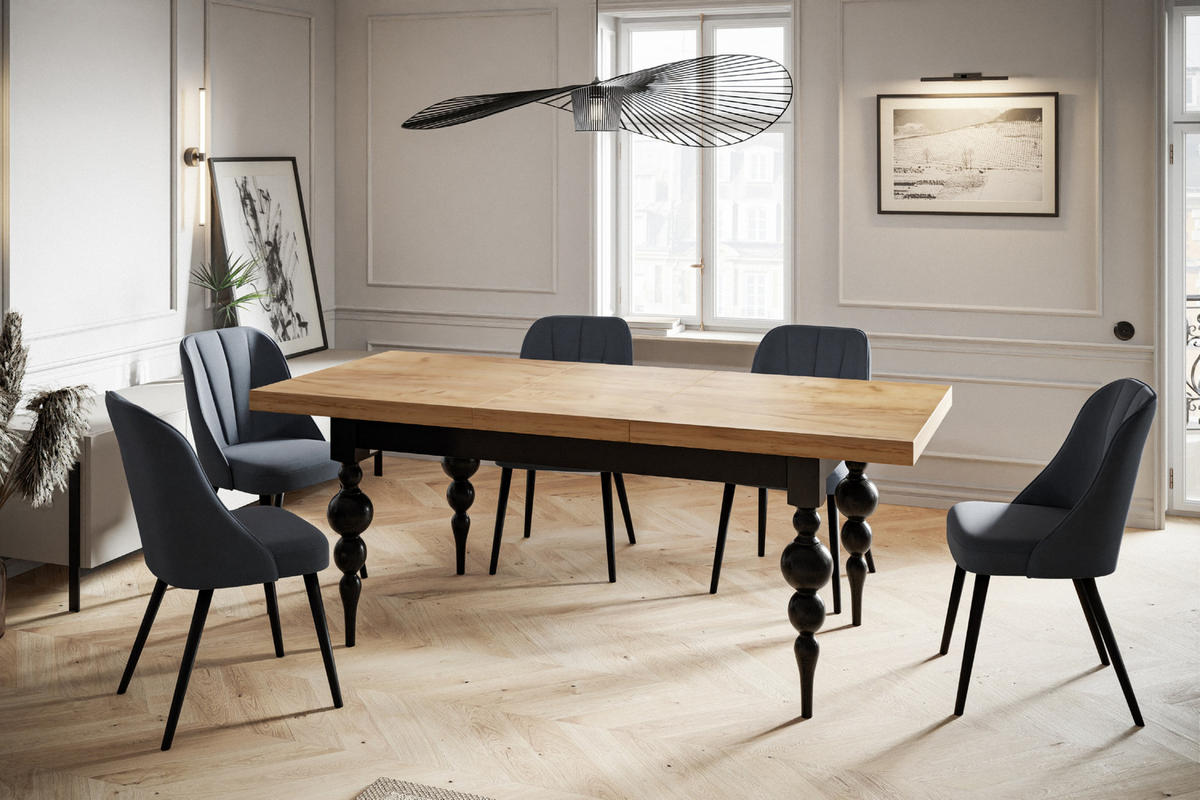 ESSZIMMERTISCH LENA, ausziehbarer Tisch 120-160X80X78,5 cm, Farbe: CRAFT, mit Tischbeinen in Farbe Schwarz - Schwarz/Braun, Holzwerkstoff (120/80/79cm) - Alpi-Möbel