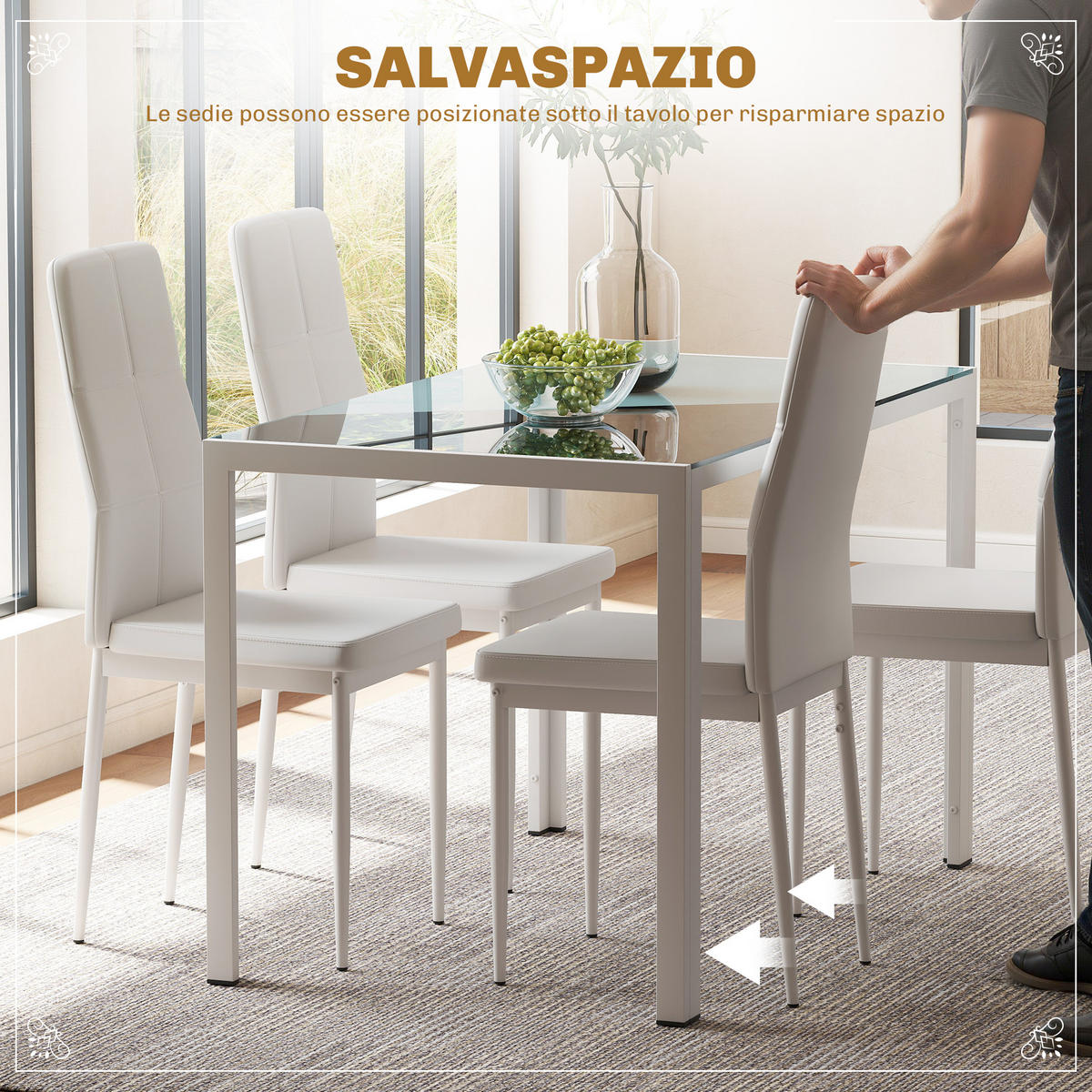 ESSZIMMER-SET, gehärtetes Glas 5-teilig, weiß - Weiß, Metall (70/75/120cm) - Vallsero