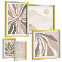 BILDER SET 5er Set - 50x50 cm & 20x30 cm & 40x60 cm Goldrahmen - Abstrakte Pflanzenmuster - Goldfarben, Kunststoff (40/60cm) - TULUP