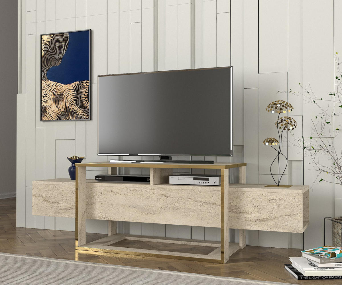 TV Lowboard Bianco Beige Granit Optik 2499 - Beige, Holzwerkstoff (160/50/46cm) - moebel17