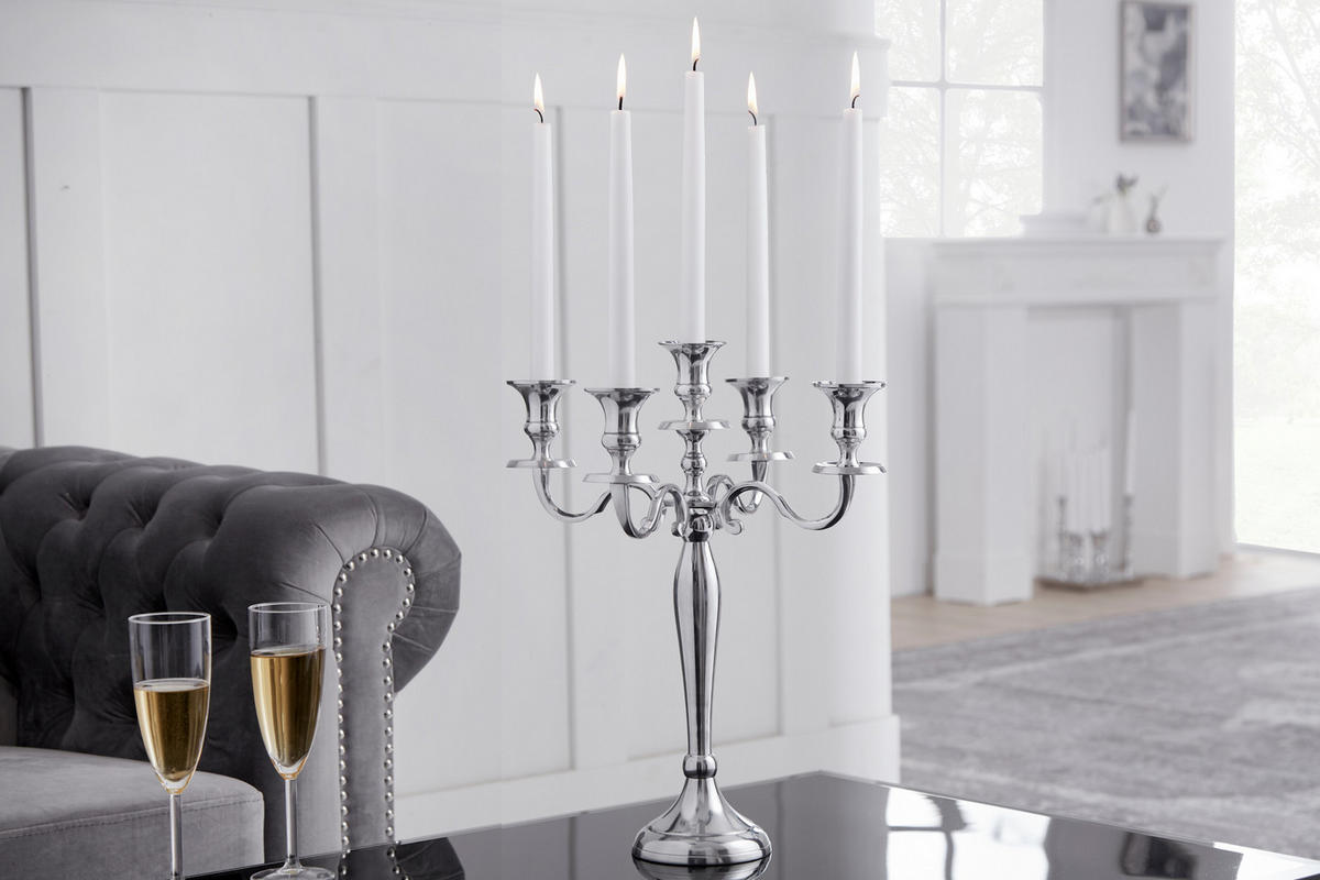 KERZENSTÄNDER MODERN BAROCK Metall Silber 40 cm - Silberfarben, Metall (33/41/33cm) - riess-ambiente