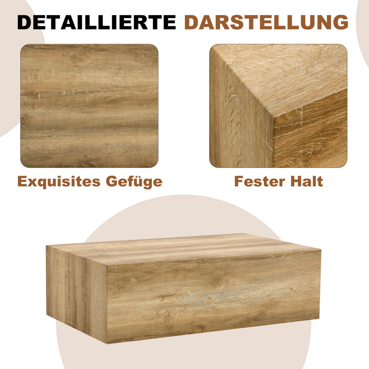 COUCHTISCH 90/50/30 cm Holz aus MDF mit Holzmaserung - Naturfarben, Holzwerkstoff (90/50/30cm) - OKMYHOME