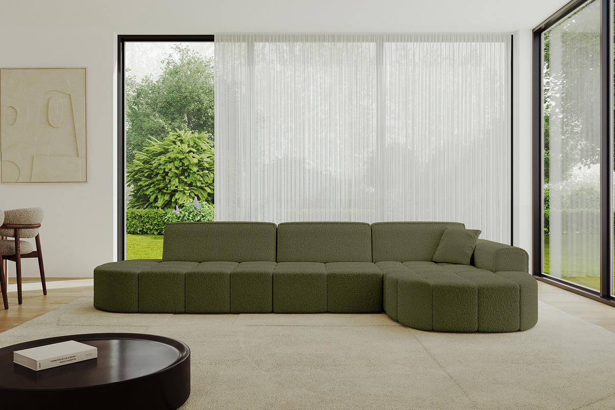 ECKSOFA Ottomane Rechts LIVO-L2 - 337x173x79,5 cm Grün - Grün, Holzwerkstoff/Textil (337/173cm) - ALTDECOR