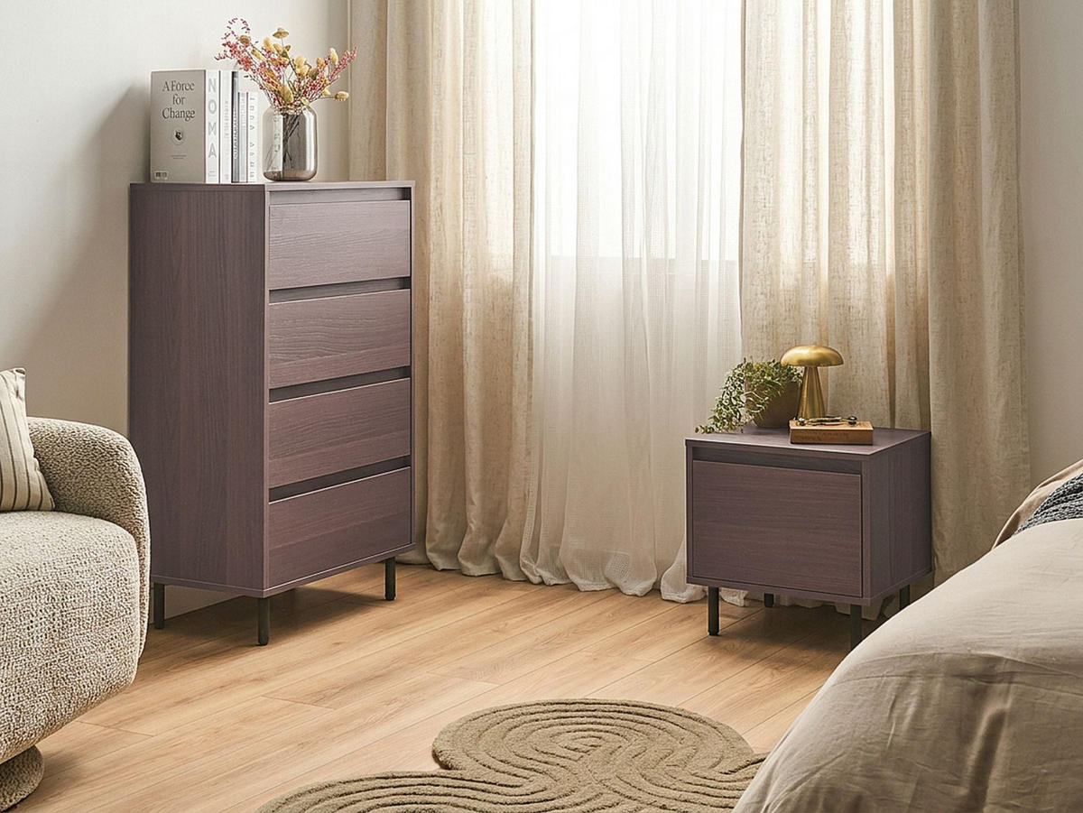 KOMODA s 4 zásuvkami Tmavě hnědá Nikea - tmavě hnědá, kompozitní dřevo (60/104/40cm) - Beliani
