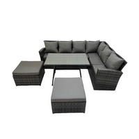 SITZGRUPPE mit Ecksofa Polyrattan Dunkelgrau 8-Sitzer - Dunkelgrau/Grau, Glas/Kunststoff - Fimous