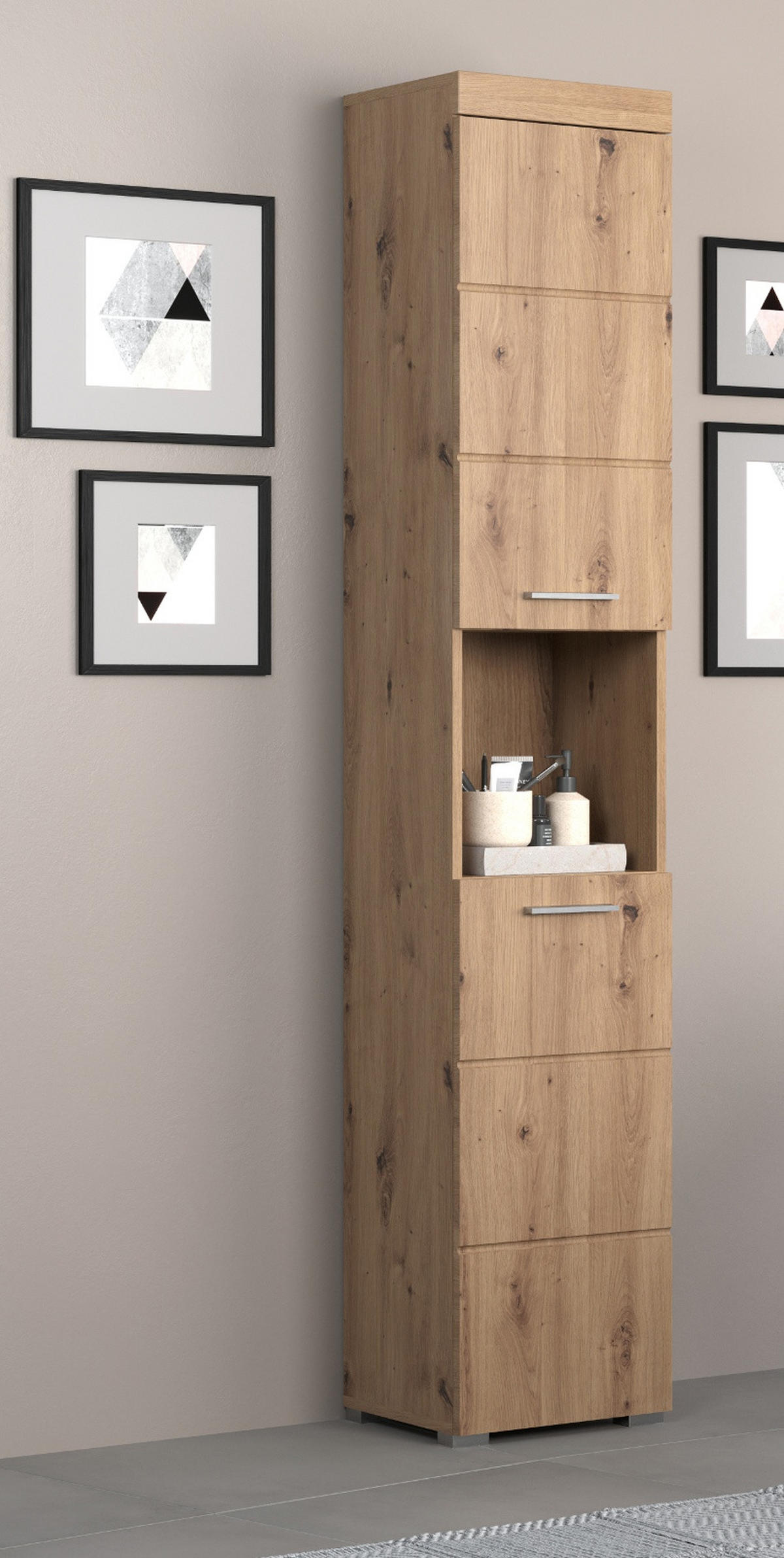 HOCHSCHRANK Asteiche 37 x 190 cm, Badschrank 2-türig - Eichefarben, Holzwerkstoff/Kunststoff (37/190/31cm) - Top.Furn