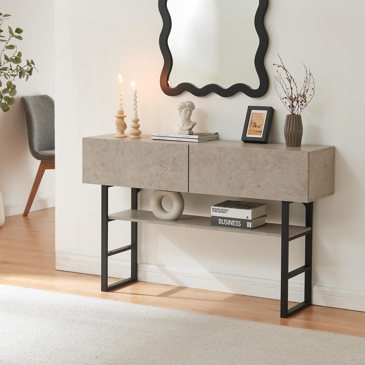 KONSOLENTISCH Varberg - Grau, Holzwerkstoff/Metall (30/120/75cm) - [en.casa]