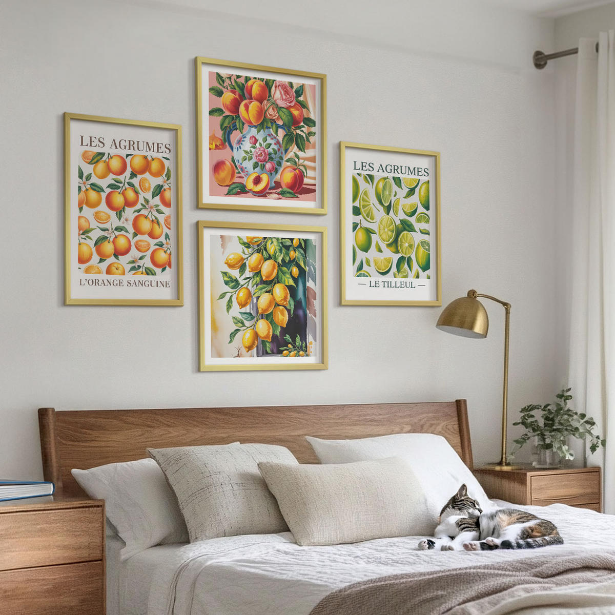 WANDBILDER 4er Set - 50x50 cm & 40x60 cm Goldrahmen - Frische, farbenfrohe Zitrusfrüchte - Goldfarben, Kunststoff (50/50cm) - ArtPrintCave