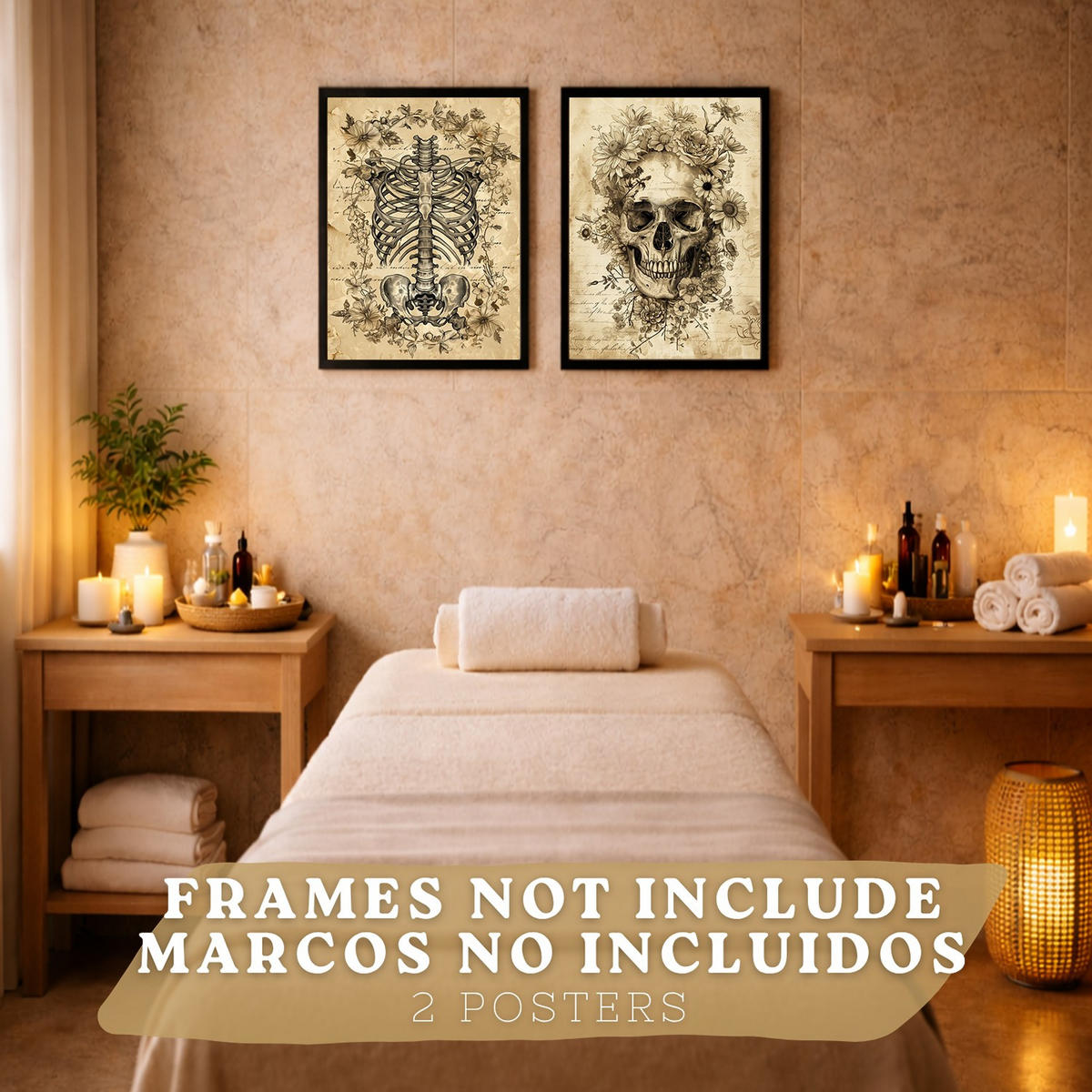 POSTER Set aus 2 Anatomie Mensch Drucke und Wandbilder mit Schädel Wirbelsäule Rippen Becken Klassisches Vintage Design Größe Rahmenlos A4 - Klar, Papier (21/29.7/3cm) - Nacnic