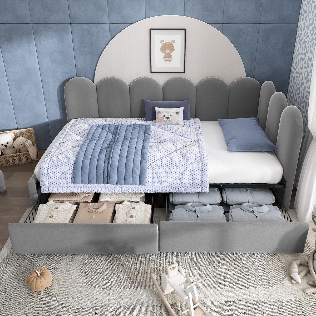 POLSTERBETT aus Samt 90x200 cm in Grau mit 2 Schubladen - Grau, Textil (90/200cm) - Modfu