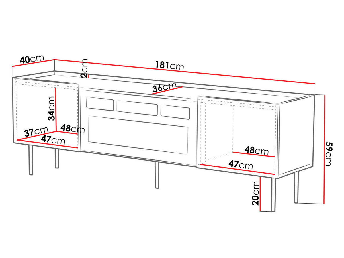 TV-LOWBOARD Lucca 180 2D mit Elektrische Kamin - Schwarz/Weiß, Holz/Holzwerkstoff (181/59/40cm) - MIRJAN24
