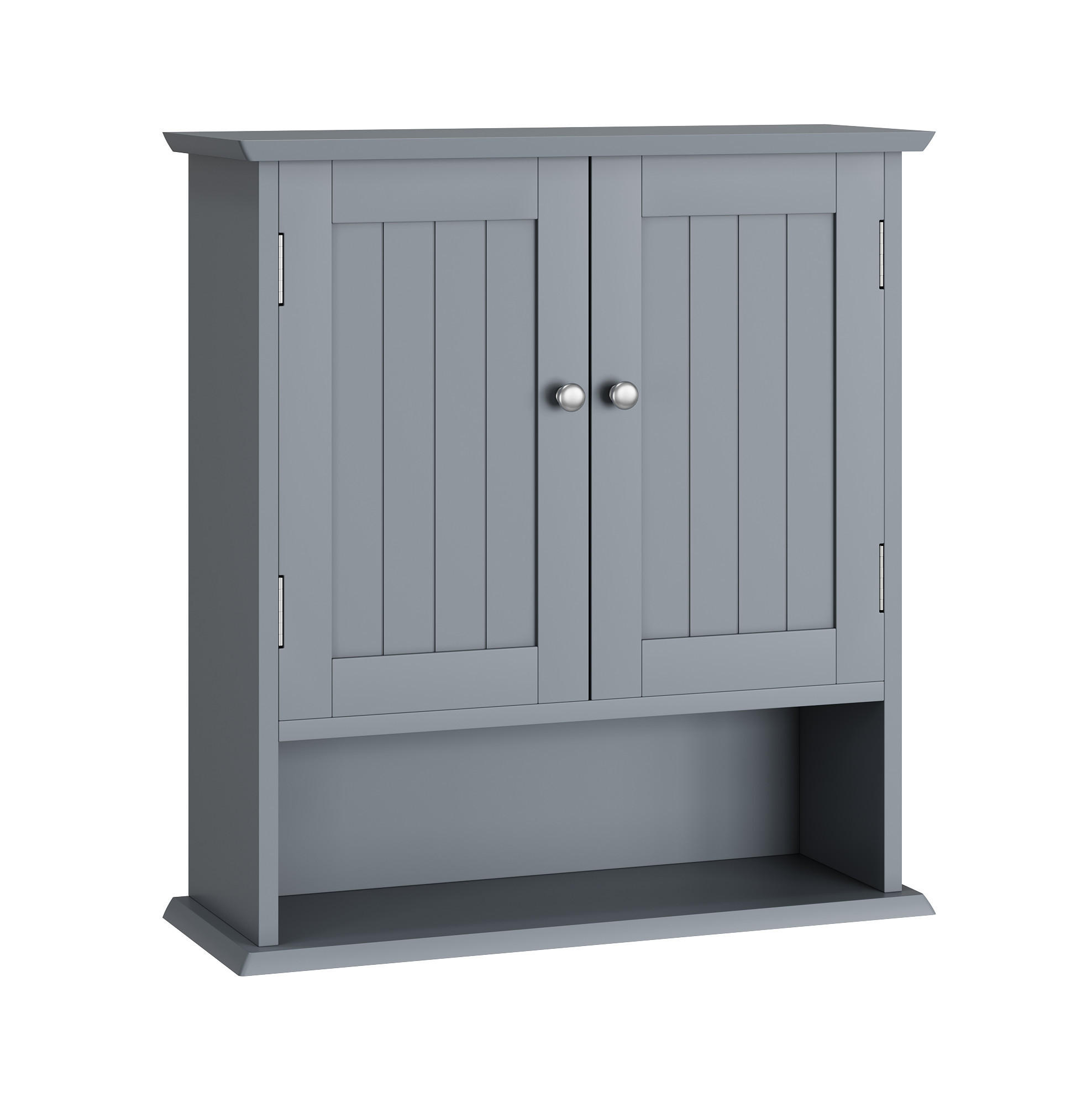 Modfu NÁSTĚNNÁ koupelnová skříňka z MDF 54,6x19,8x60 cm světle šedá se 2 dvířky, otevřenými policemi
