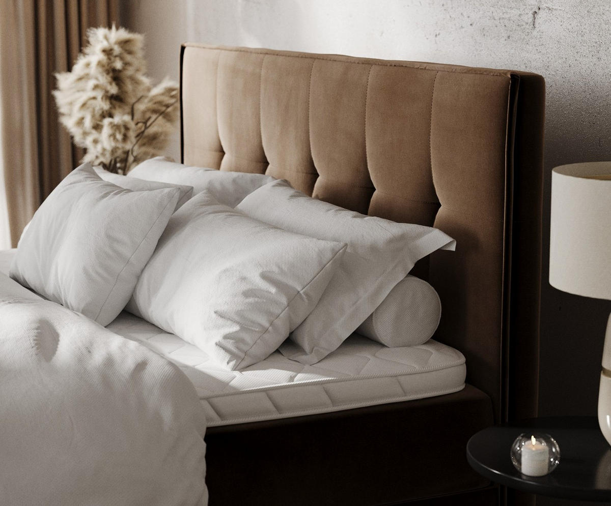 BOXBETT Tivra 160/200 cm Braun im Kronos Stoff - Schwarz/Braun, Holz/Holzwerkstoff (160/200cm) - AltaBeds