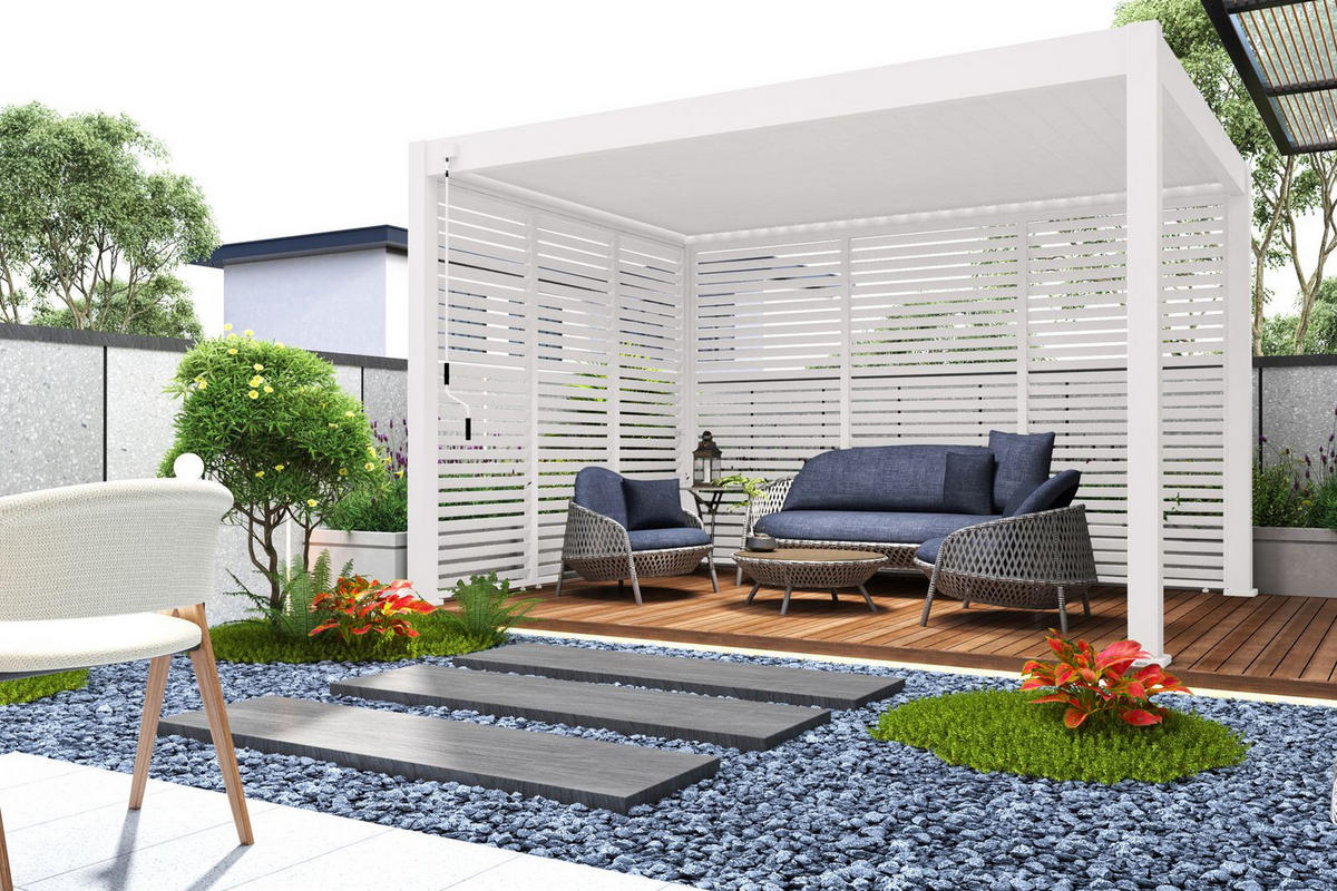 SEITENWAND Lamellenwand für Pergola 93 cm weiß drehbare Lamellen - Weiß, Metall (93/234/6cm) - WEIDE