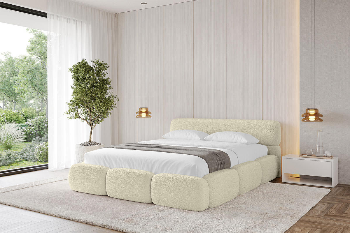 POLSTERBETT mit Bettkasten und Lattenrost, Boxbett ohne Matratze - ELVA-v1 140x200 Beige - Beige, Holzwerkstoff/Textil (140/200cm) - ALTDECOR