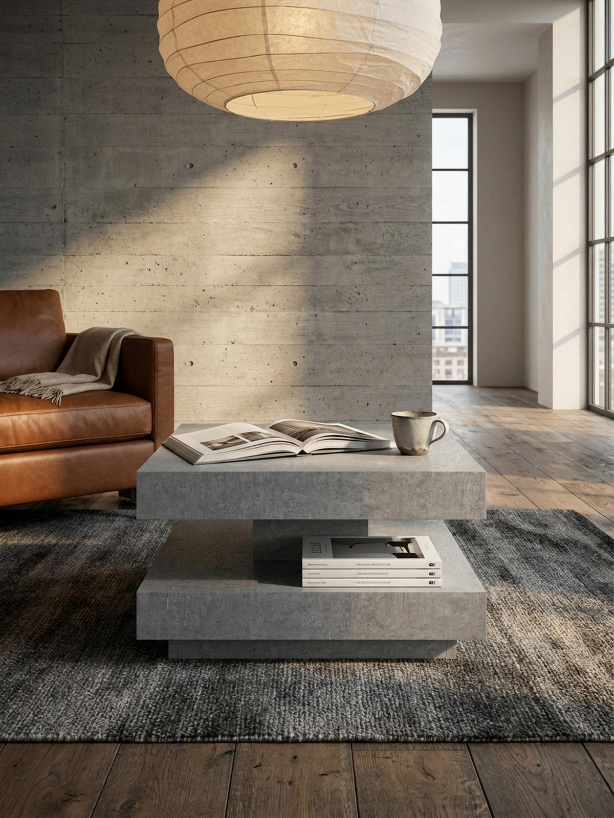 COUCHTISCH in Stein-Optik mit Stauraum, Modernes Design, Quadratisch, Grau 60x60x34 cm - Grau, Holzwerkstoff (60/60/34cm) - KADIMA DESIGN