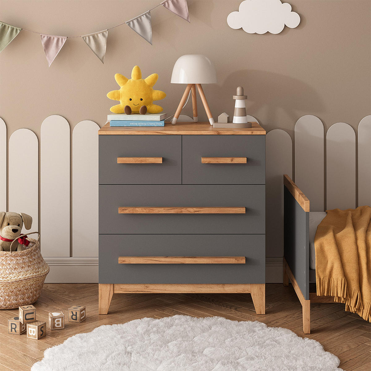 KREDENC Malia Grey/Artisan - šedá, kompozitní dřevo (80/88/53.4cm) - VitaliSpa