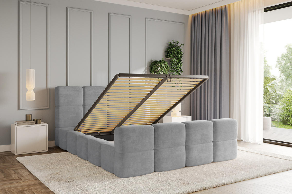 POLSTERBETT mit Bettkasten und Lattenrost, Bett mit Kopfteil, Boxbett ohne Matratze, Doppelbett mit Stauraum - NATA-Z 120x200 Grau - Anthrazit, Holzwerkstoff/Textil (120/200cm) - ALTDECOR