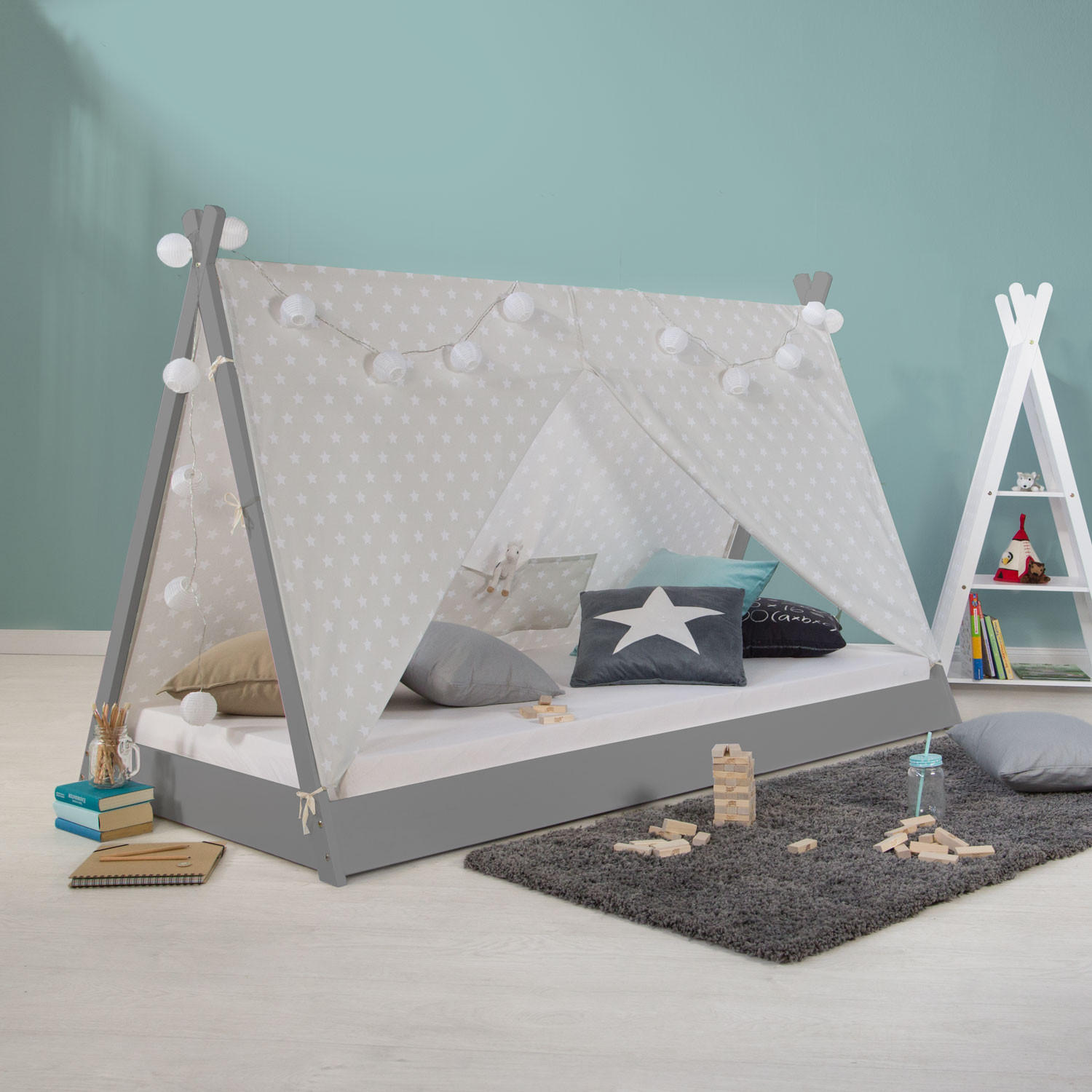 KINDERBETT mit Stauraum 90/200 cm grau - Grau, Holz (208/132/105cm) - Homestyle4u