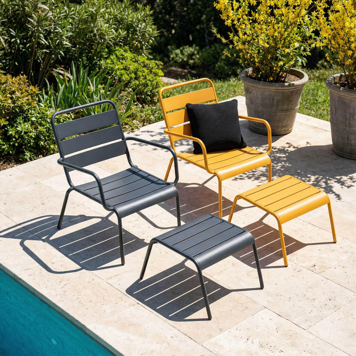 RELAXSESSEL MIT HOCKER 2-tlg., Grau/Gelb - Gelb, Metall (64/72/60cm) - Oviala
