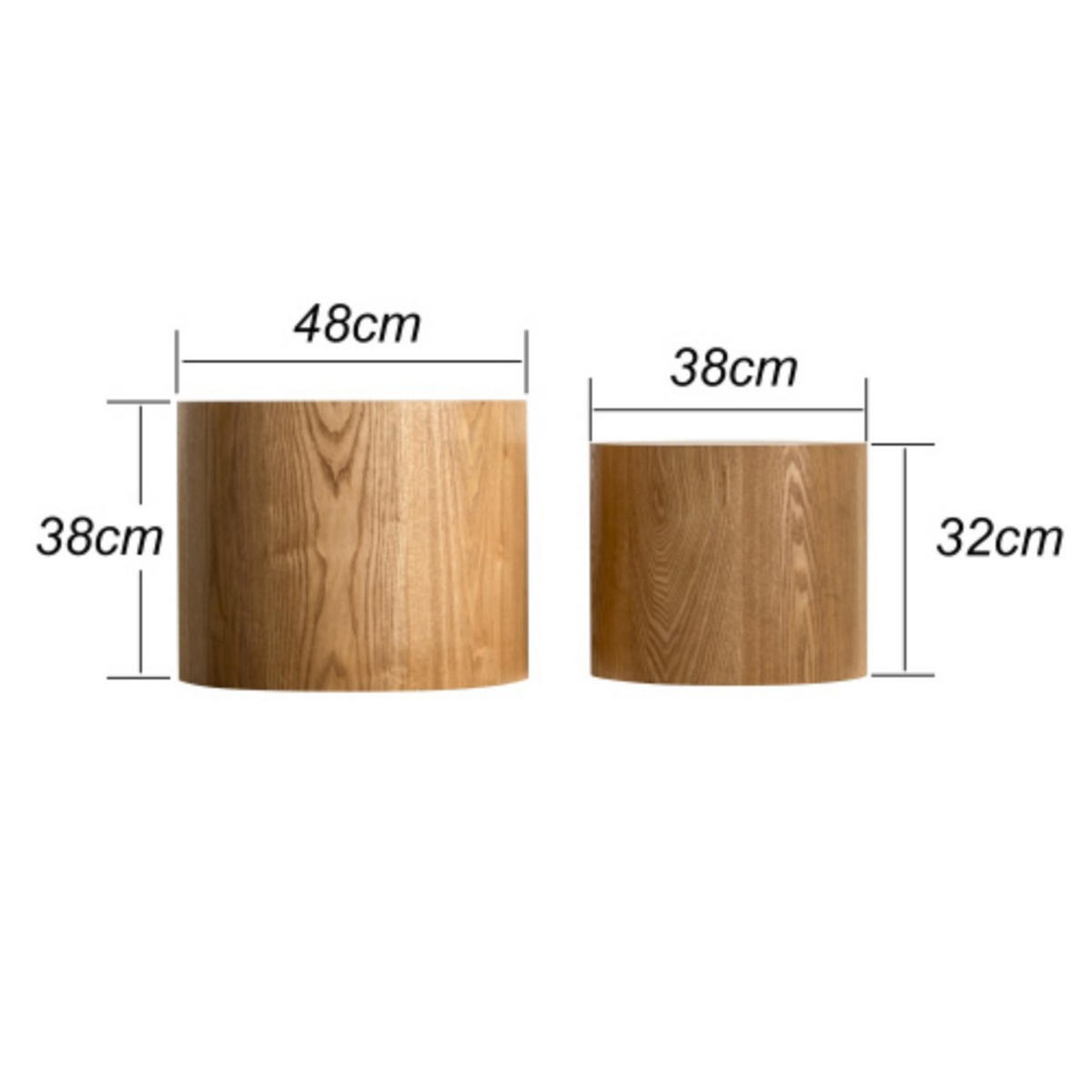 COUCHTISCHE 2er Set runde Nesting-Tische aus Naturholz mit echter Baumring-Optik – platzsparender Beistelltisch für Wohnzimmer, Schlafzimmer, Balkon & - Eukalyptusholzfarben, Holzwerkstoff (48/48/38cm)