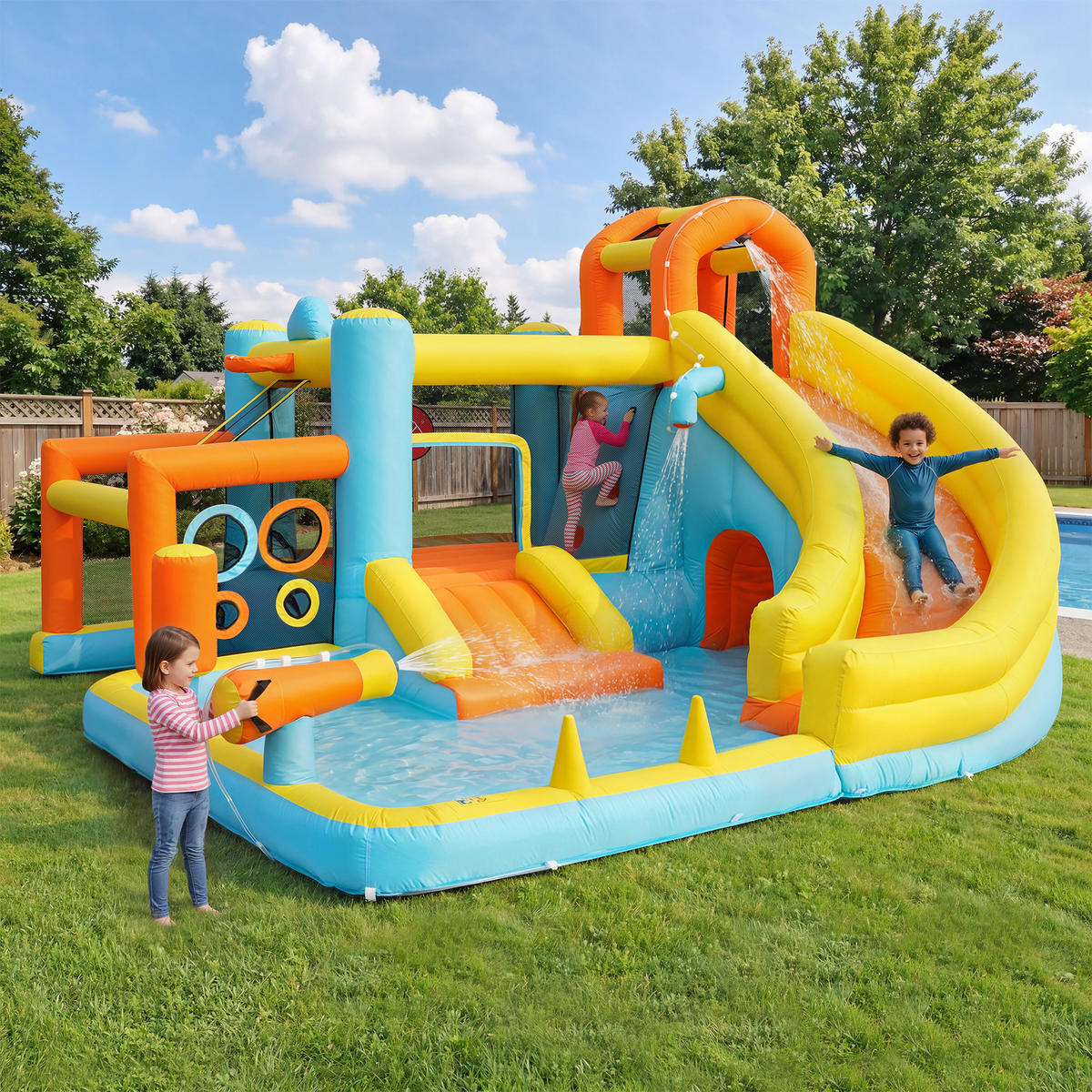 HÜPFBURG Wasserpark 405x416x218 cm - Multicolor, Textil (416/405/218cm) - LEBENLANG