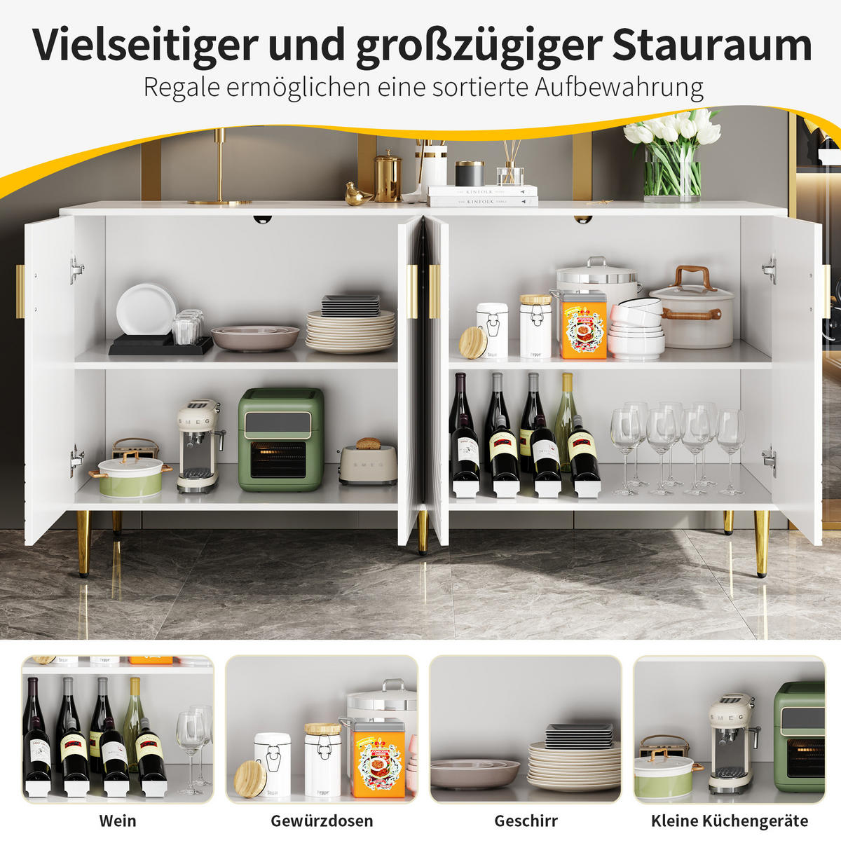 SIDEBOARD 152/40/75 cm Weiß aus MDF mit Wellendesign - Weiß, Holzwerkstoff (40/75/152cm) - OKMYHOME