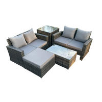 GARTENMÖBEL-SET MIT RECHTECKIGEM COUCHTISCH DOPPELSITZ-SOFA HOCKER BEISTELLTISCH Polyrattan Dunkelgrau Gemischt 5-Sitzer - Dunkelgrau, Metall - Fimous