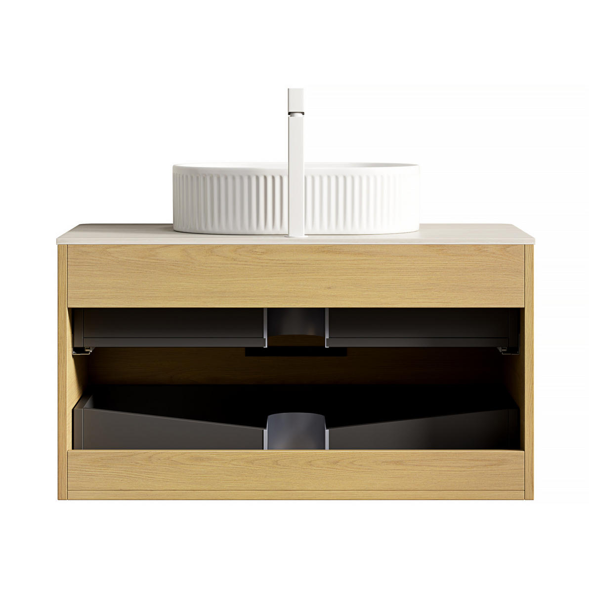 WASCHTISCHKOMBI 90 cm mit Aufsatzbecken und 2 Soft-Close-Schubladen in Eiche - Eichefarben, Keramik (90/62.2/46cm) - BEAOK