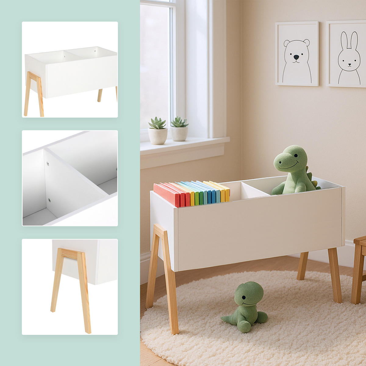 KINDERTRUHE Weiß Natur 2 Fächer - Weiß, Holz/Holzwerkstoff (60/30cm) - Relaxdays