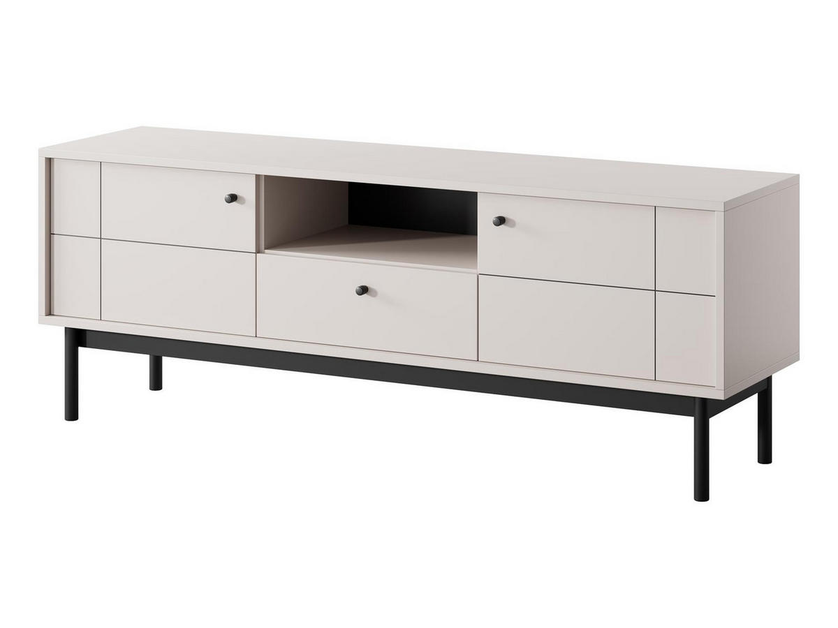 TV-SCHRANK Panda Beige, Schwarze Beine, Tv-Tisch mit Schublade - Beige/Schwarz, Holzwerkstoff (154/57/39cm) - Bettso
