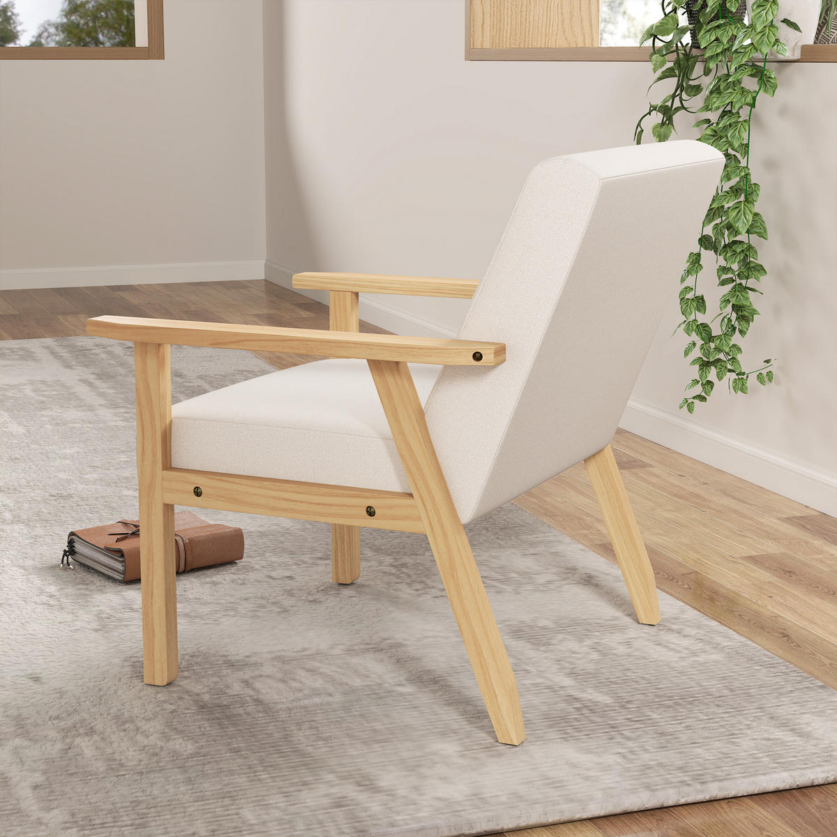 SESSEL mit Armlehnen, 64 x 70 x 72 cm, Cremeweiß - Weiß, Textil (70/72/64cm) - HOMCOM