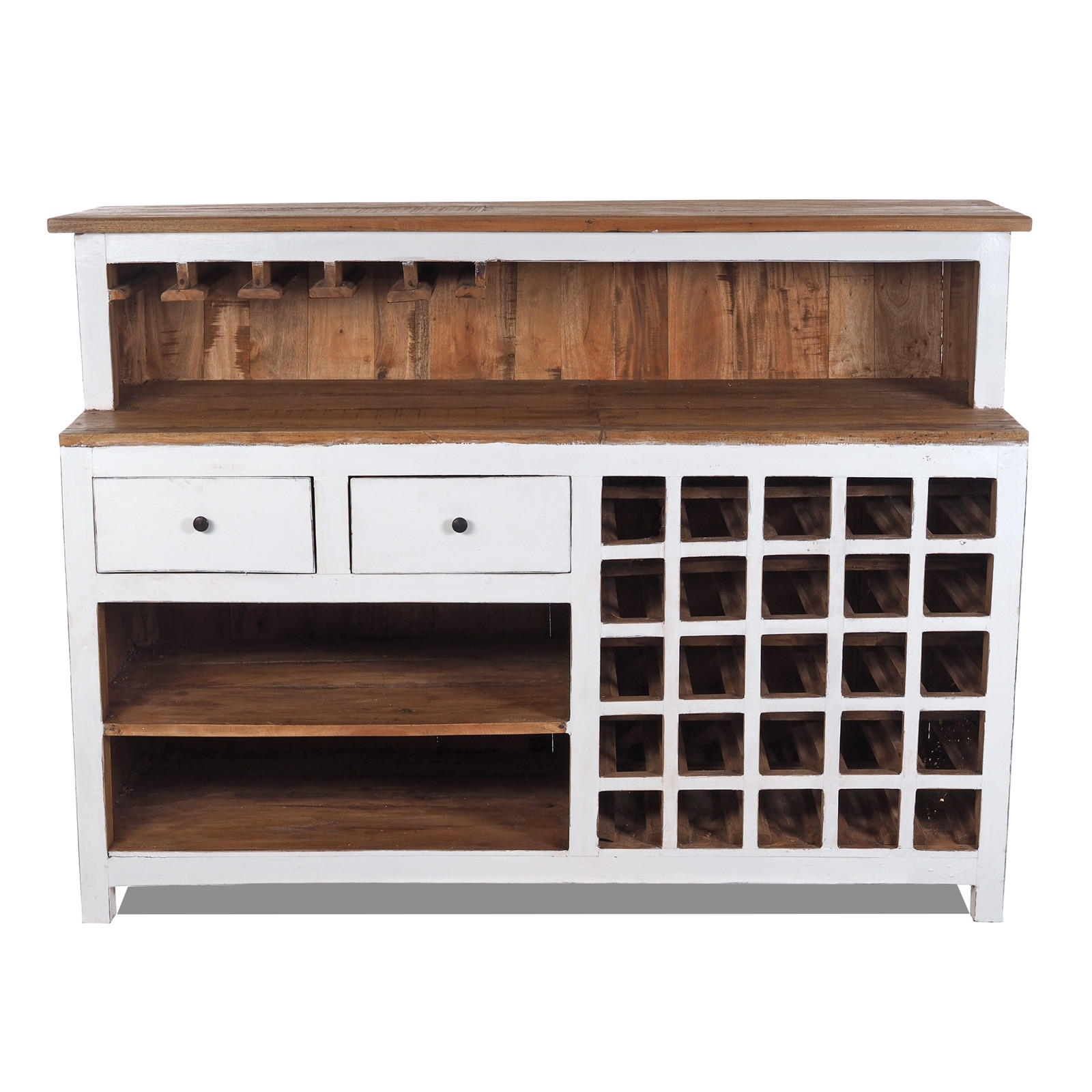 BARSCHRANK PUREWOOD Recyclingholz massiv, Vintage-Look 06 weiß-landhaus - Weiß, Holz (150/110/55cm) - DESIGN DELIGHTS
