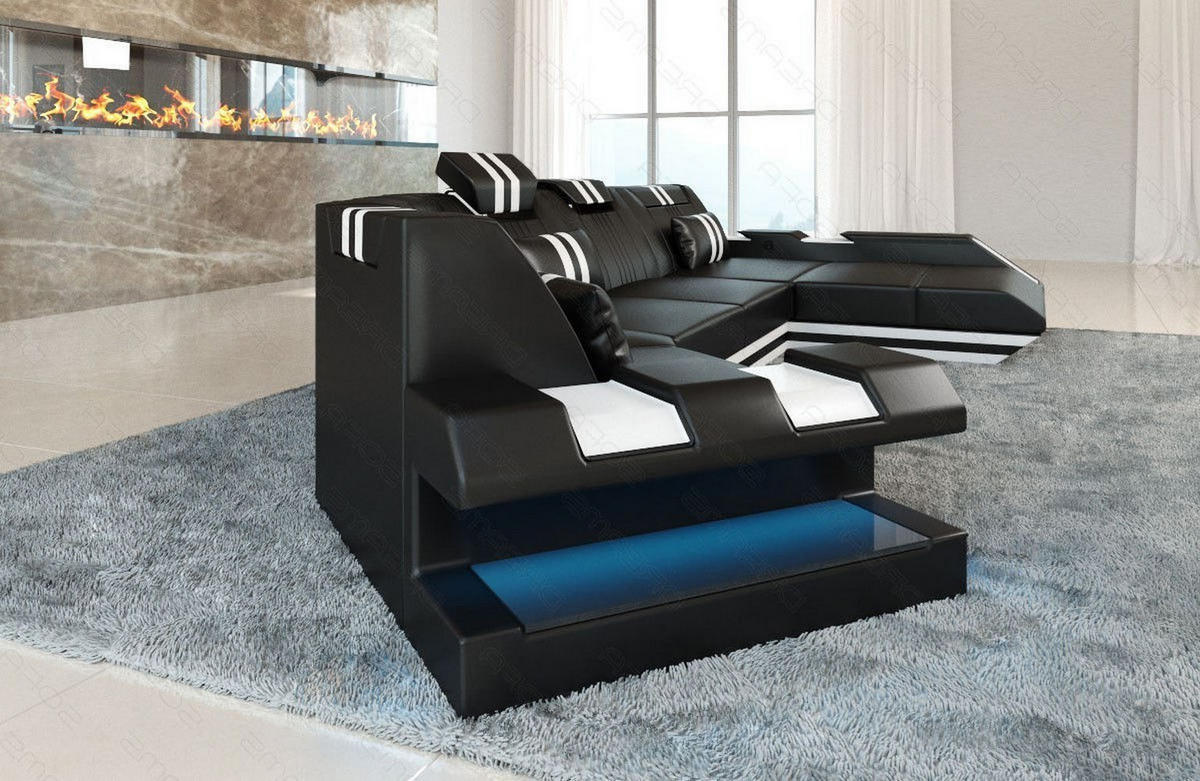 WOHNLANDSCHAFT Apollonia C - Schwarz/Weiß, Leder (420/78/190cm) - Sofa Dreams