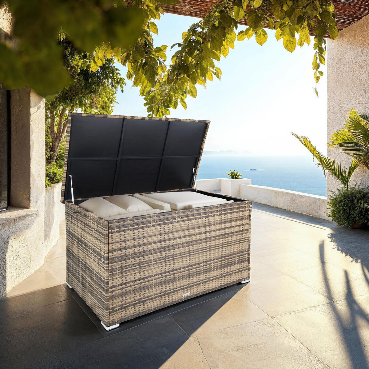 AUFLAGENBOX Oslo,145 x 82,5 x 79,5 cm,natur - Naturfarben, Kunststoff (82.5/79.5/145cm) - tectake