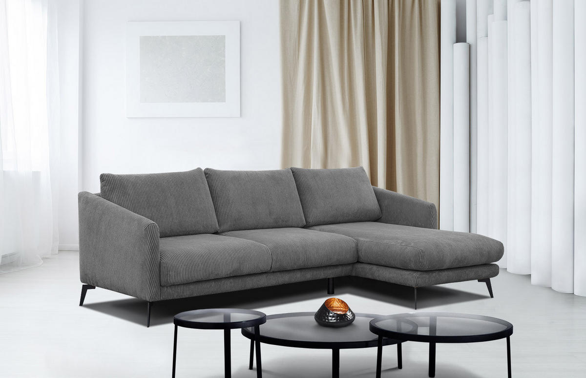 ECKSOFA VILT 4-Sitzer, dunkelgrau - Dunkelgrau/Schwarz, Holzwerkstoff/Textil (255/156cm) - Courtois Laville