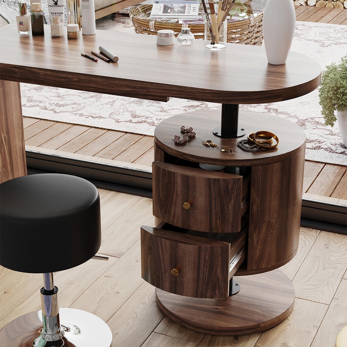 SCHMINKTISCH Lara Eiche rustikal 120 cm mit Hocker - Wildeiche, Holzwerkstoff (50/120/76cm) - Vicco