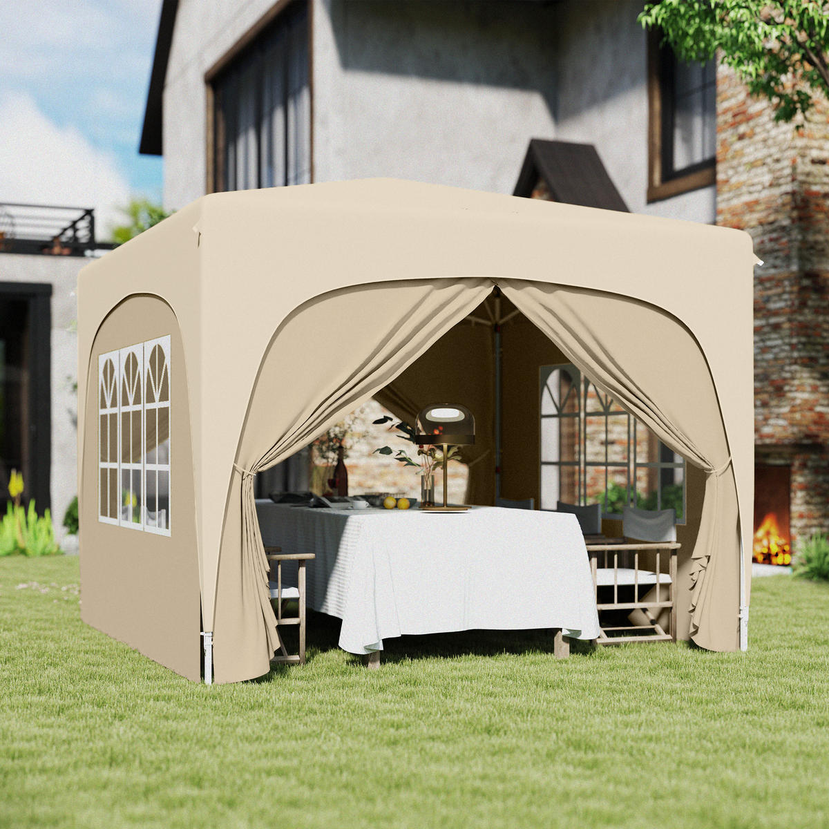 PAVILLON 3x3m - Sandfarben, Metall (300/273/300cm) - Outsunny