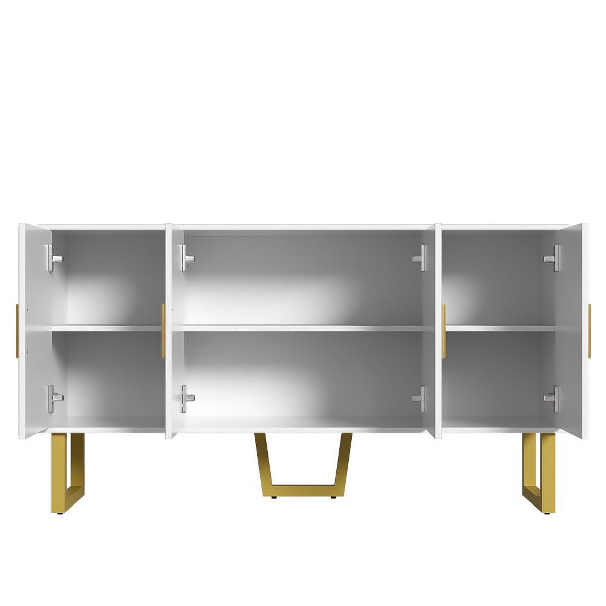 SIDEBOARD in Weiß mit 4-Türen-Design，hochglänzenden strukturierten - Weiß, Holz (40/82/150cm) - KOMHTOM