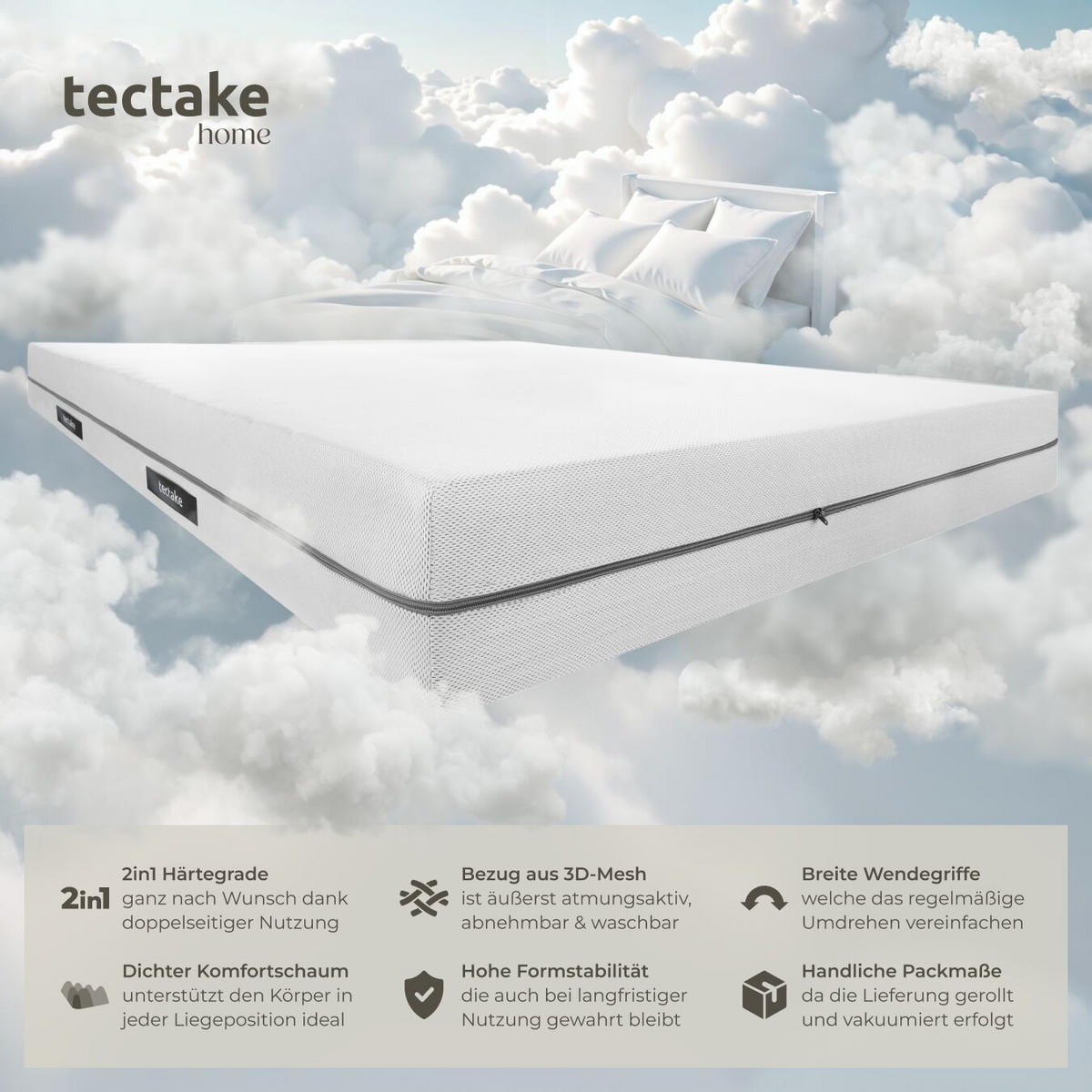 MATRATZE Sky, waschbarer Bezug aus atmungsaktivem 3D-Meshgewebe, weiß - Weiß, Textil - tectake