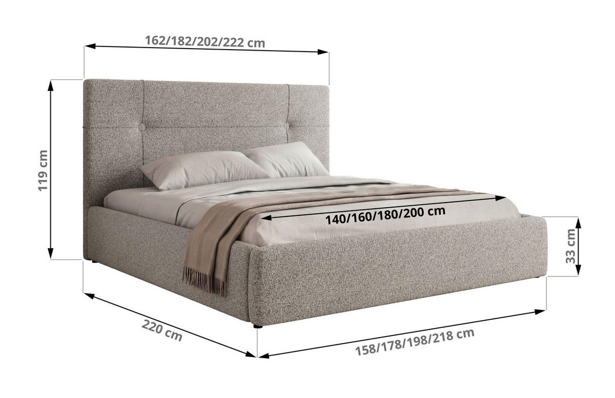ČALÚNENÁ POSTEĽ CALERIO CLASSIC 140/200 - Svetlosivá Štruktúrovaná látka - Matrac Pocket - čierna/svetlosivá, textil/plast (140/200cm) - MKS